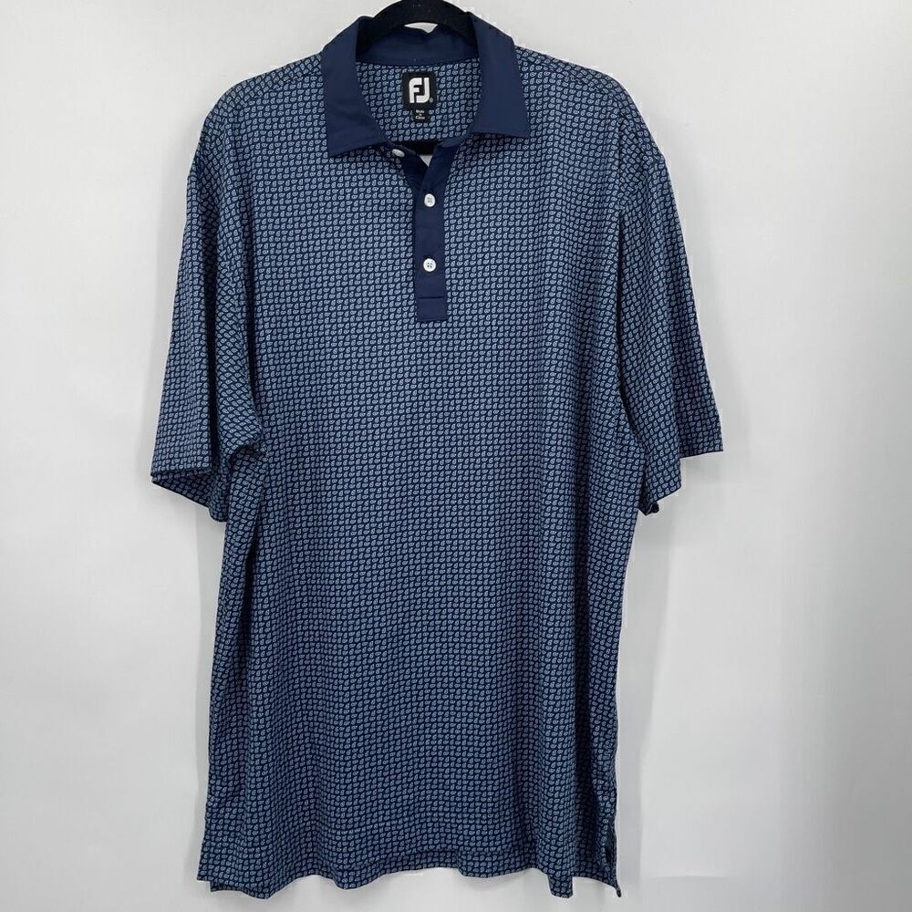 FootJoy FJ Blue Short Sleeve Paisley Golf Athletic Polo Shirt Size XL